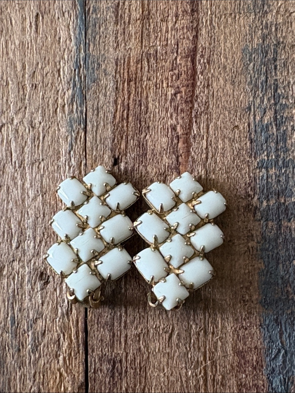 Vintage White and Gold Cluster Earrings